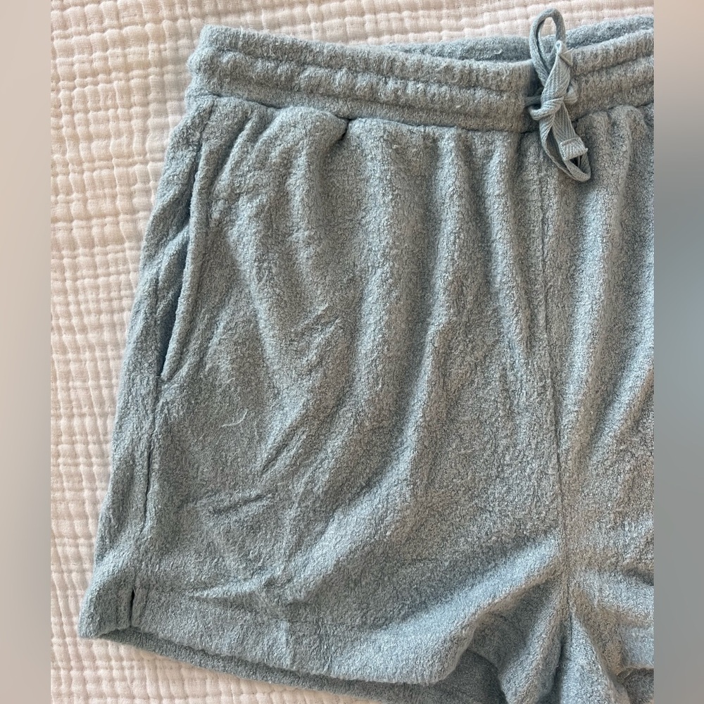 MATCHING BLUE TERRY CLOTH BUTTON DOWN & SHORTS SET size small - Picture 7 of 10